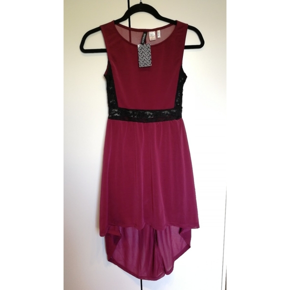 H&M Burgundy lace high low hem midi dress XS - Picture 2 of 7